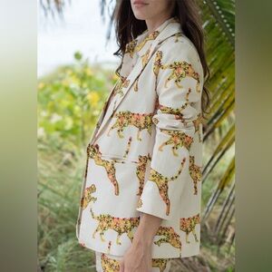 Las Sureñas Leopard Star Print Cream Blazer Jacket Women’s Size Medium NWT